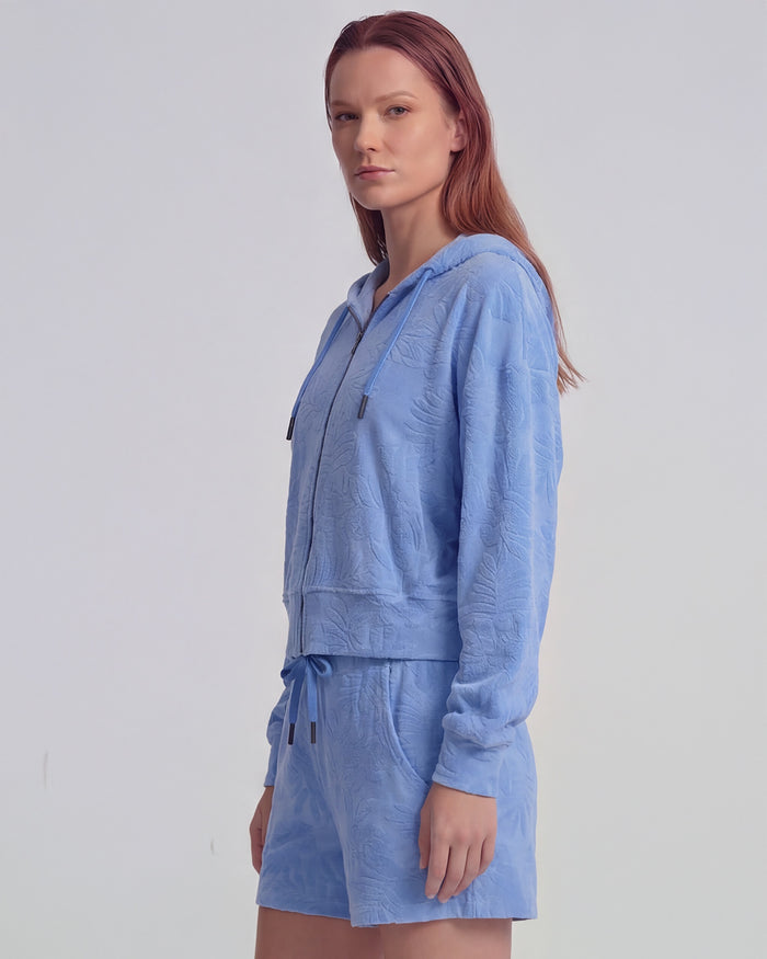 FIONA BLUE WOMENS CROPPED TERRY TOWELING ZIP HOODIE
