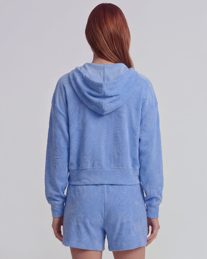 FIONA BLUE WOMENS CROPPED TERRY TOWELING ZIP HOODIE