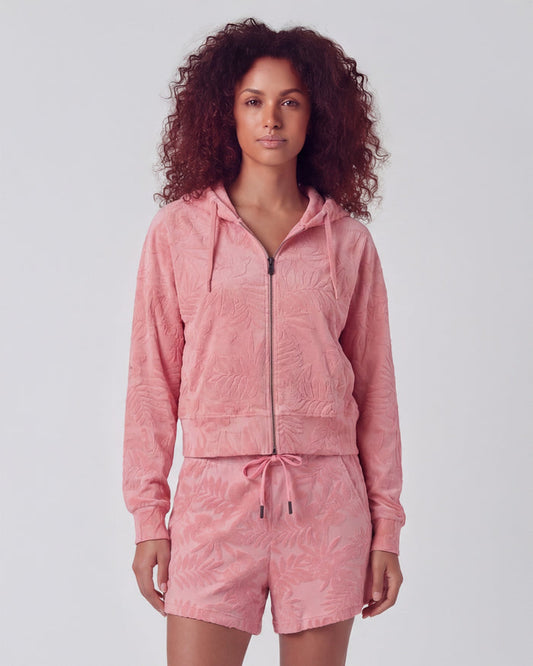 FIONA CORAL WOMENS CROPPED TERRY TOWELING ZIP HOODIE
