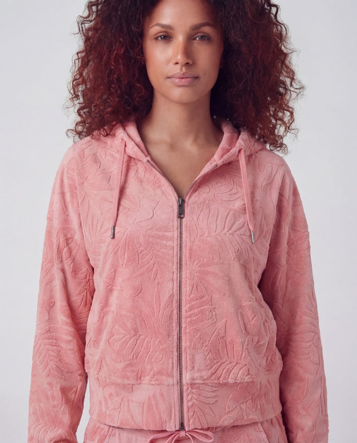 FIONA CORAL WOMENS CROPPED TERRY TOWELING ZIP HOODIE