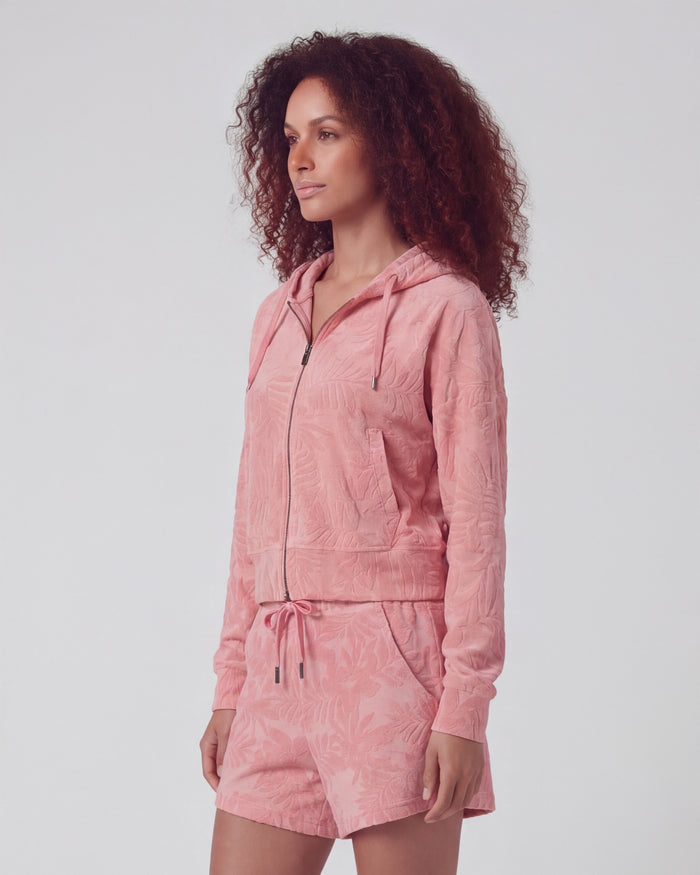 FIONA CORAL WOMENS CROPPED TERRY TOWELING ZIP HOODIE