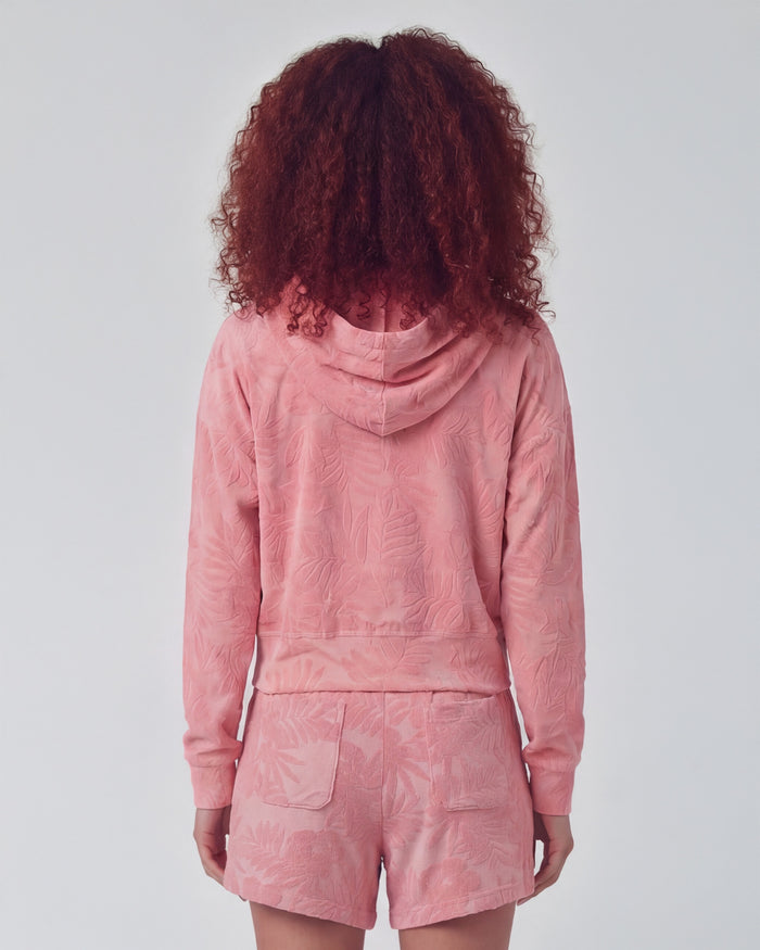 FIONA CORAL WOMENS CROPPED TERRY TOWELING ZIP HOODIE