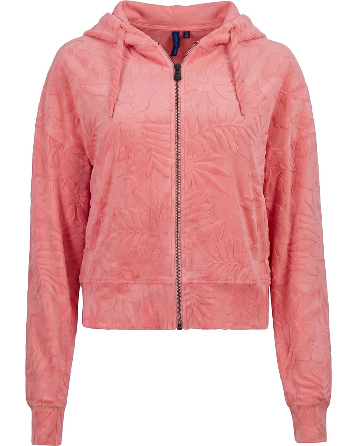 FIONA CORAL WOMENS CROPPED TERRY TOWELING ZIP HOODIE