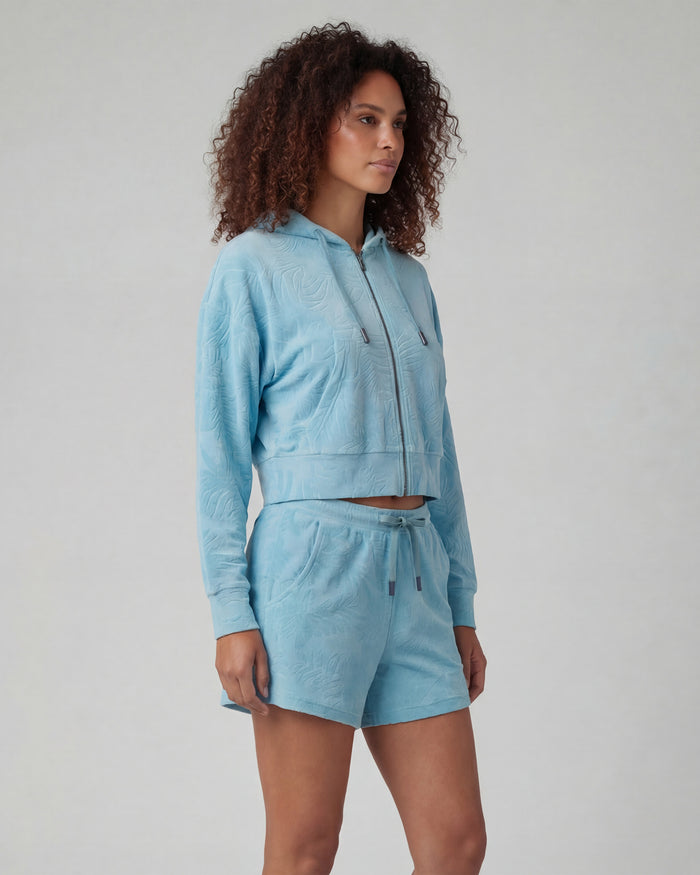 FIONA TEAL WOMENS CROPPED TERRY TOWELING ZIP HOODIE