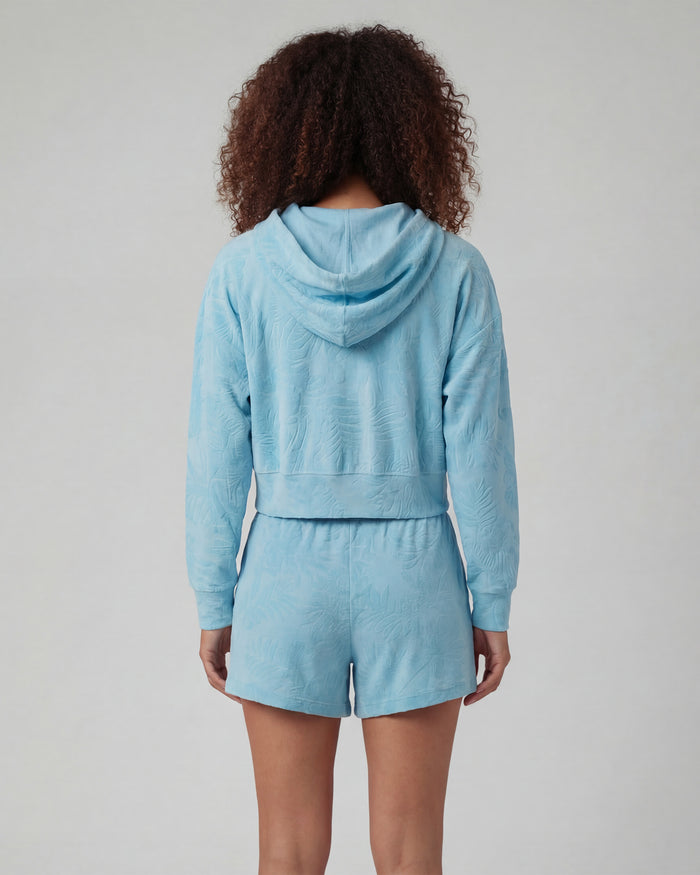 FIONA TEAL WOMENS CROPPED TERRY TOWELING ZIP HOODIE