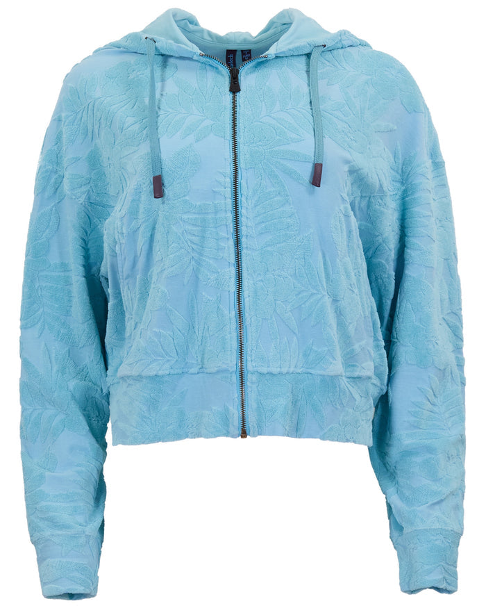 FIONA TEAL WOMENS CROPPED TERRY TOWELING ZIP HOODIE