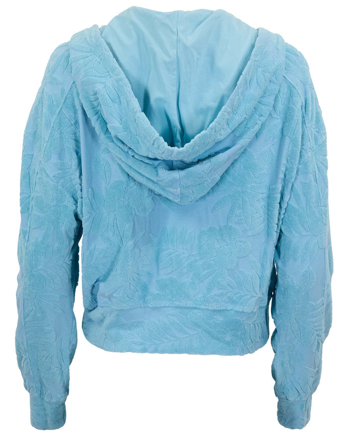 FIONA TEAL WOMENS CROPPED TERRY TOWELING ZIP HOODIE