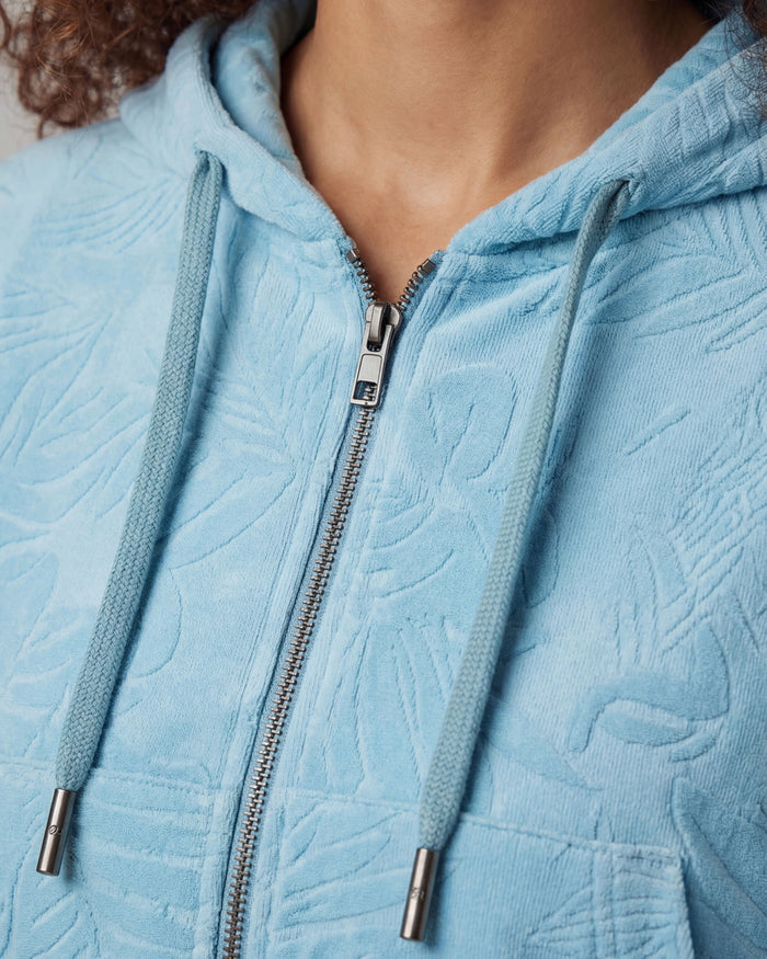 FIONA TEAL WOMENS CROPPED TERRY TOWELING ZIP HOODIE