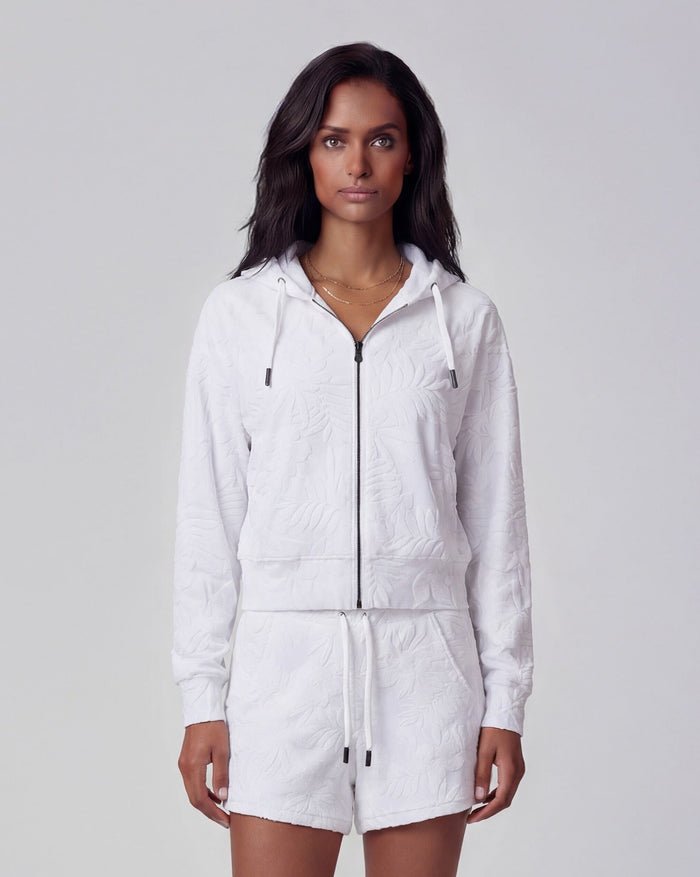 FIONA WHITE WOMENS CROPPED TERRY TOWELING ZIP HOODIE