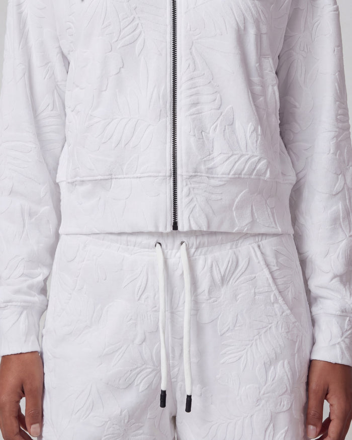 FIONA WHITE WOMENS CROPPED TERRY TOWELING ZIP HOODIE