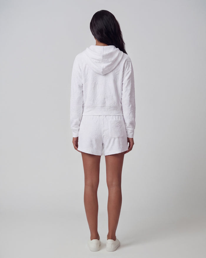 FIONA WHITE WOMENS CROPPED TERRY TOWELING ZIP HOODIE