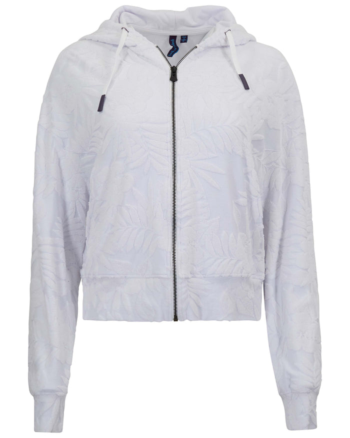 FIONA WHITE WOMENS CROPPED TERRY TOWELING ZIP HOODIE