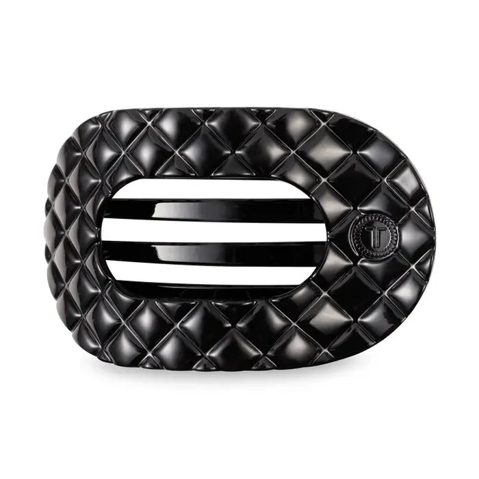 Flat Round Hair Clip | Jet Black Quilted | Large