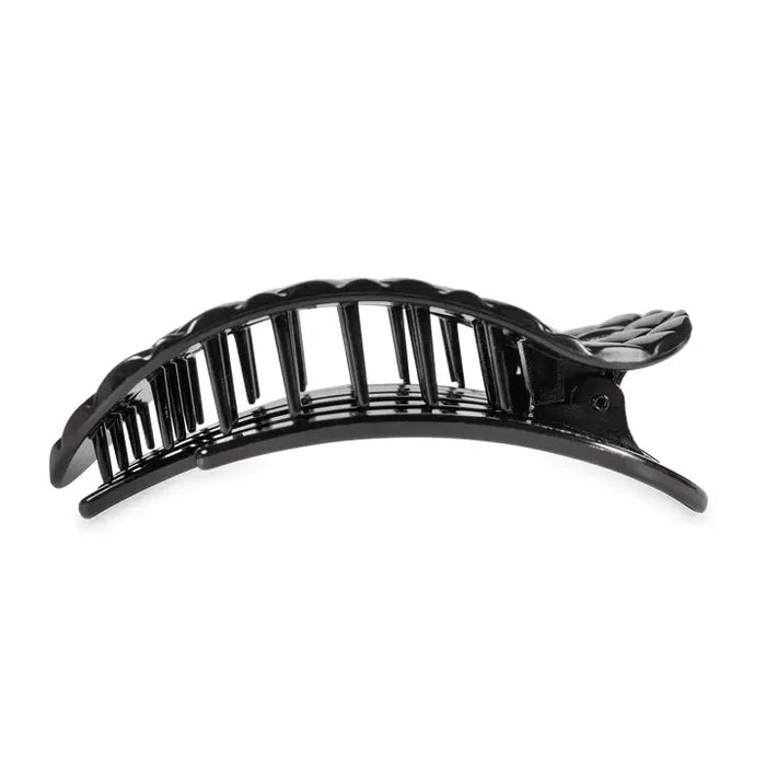 Flat Round Hair Clip | Jet Black Quilted | Large