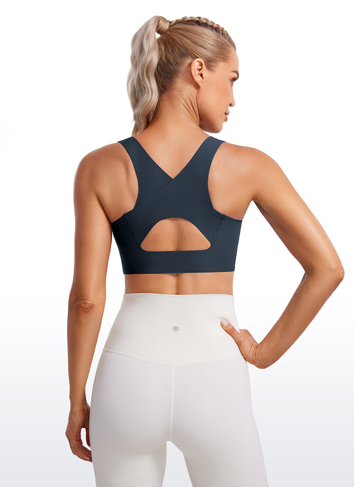 CRZ YOGA Womens U Neck High Impact Training Sports Bra Racerback True Navy