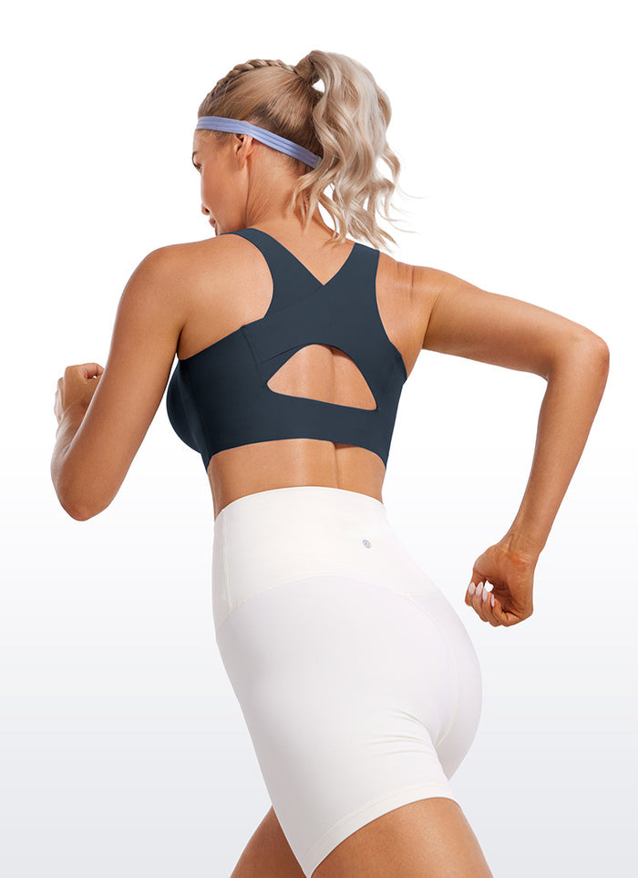 CRZ YOGA Womens U Neck High Impact Training Sports Bra Racerback True Navy
