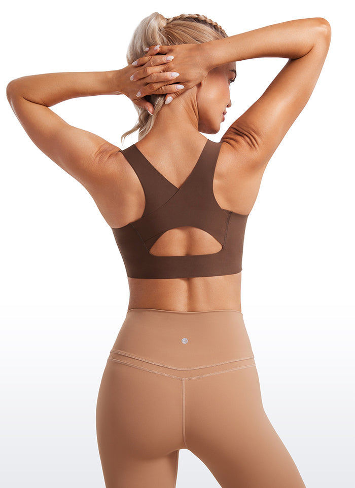 CRZ YOGA Womens U Neck High Impact Training Sports Bra Racerback Coffee Brown