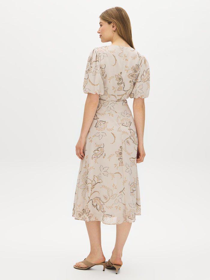 Gray Daze Floral Print Chiffon Midi Dress - Back View - Suzy Shier