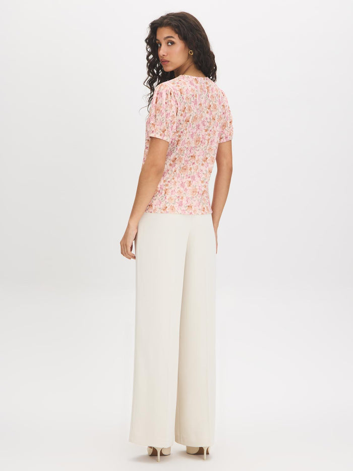 Peach Dust Floral Crinkle V-Neck Top - Back View - Suzy Shier