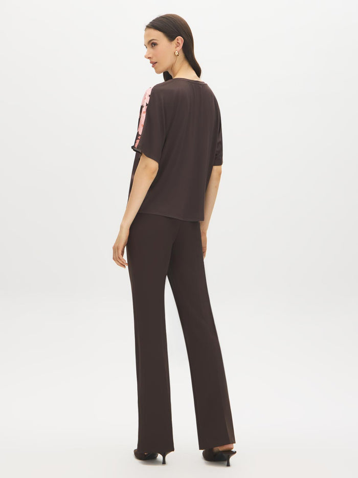 Coffee Bean Floral Satin-Front Dolman Sleeve Top - Back View - Suzy Shier