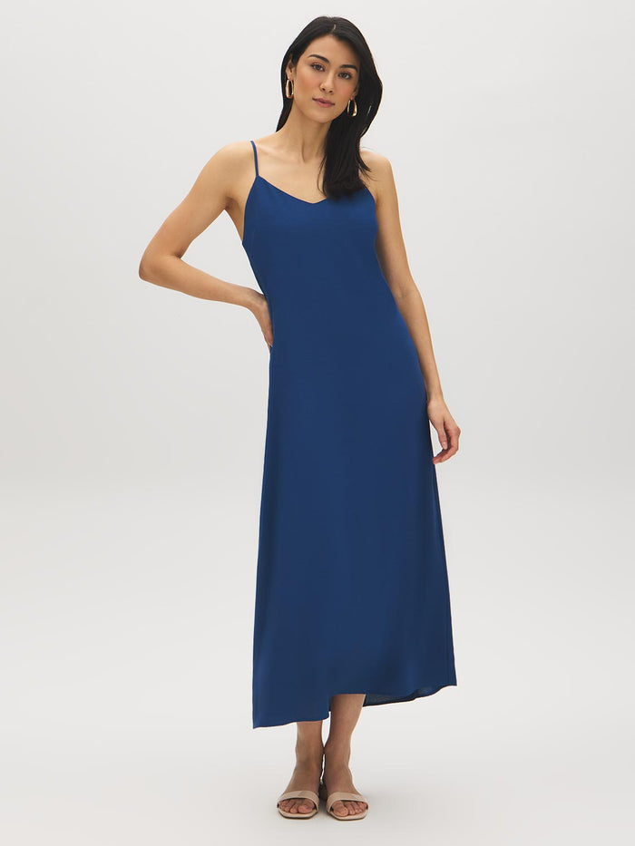 Set Sail Flowy Slip Dress with Adjustable Straps - Woman Wearing V-Neck Midi Dress - Suzy Shier