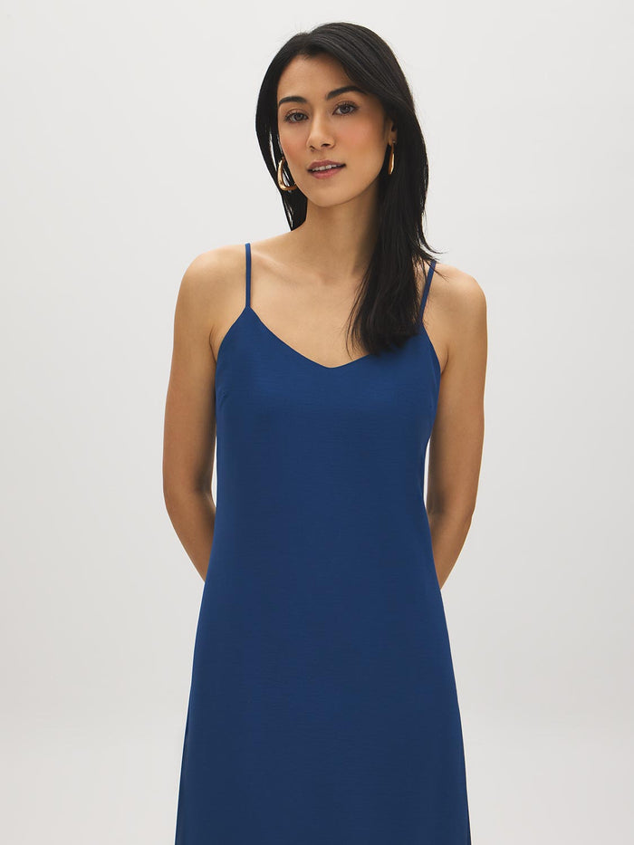 Set Sail Flowy Slip Dress with Adjustable Straps - Woman Wearing V-Neck Midi Dress - Suzy Shier