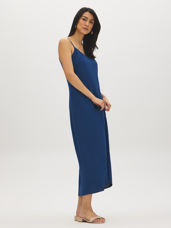 Set Sail Flowy Slip Dress with Adjustable Straps - Woman Wearing V-Neck Midi Dress - Suzy Shier