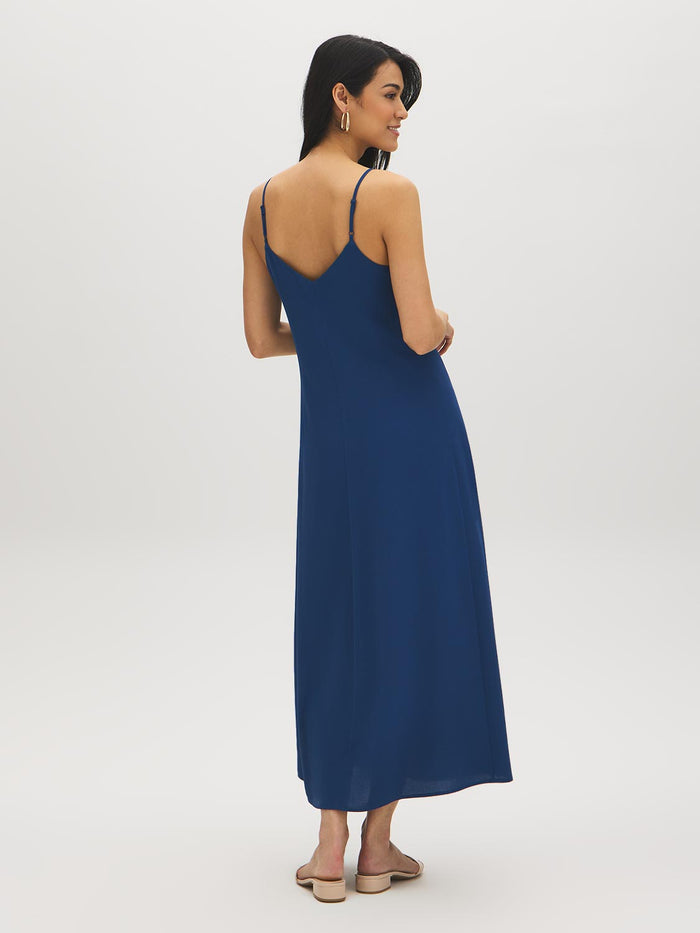 Set Sail Flowy Slip Dress with Adjustable Straps - Woman Wearing V-Neck Midi Dress - Suzy Shier