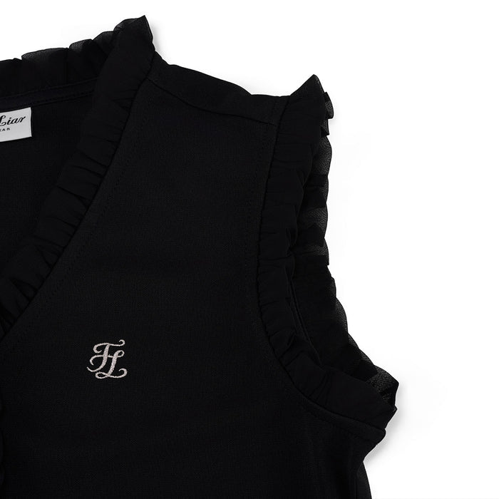 Frill V-neck sleeveless T-shirt (Black)