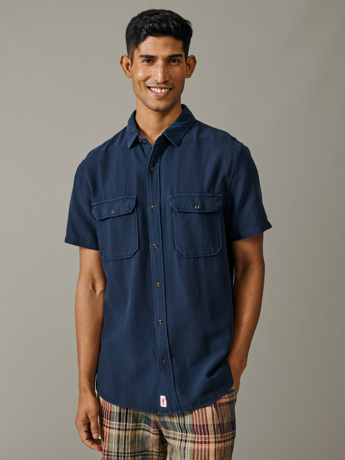 Aubin Navy Gabriel Textured Utility Shirt | Short Sleeve Shirt