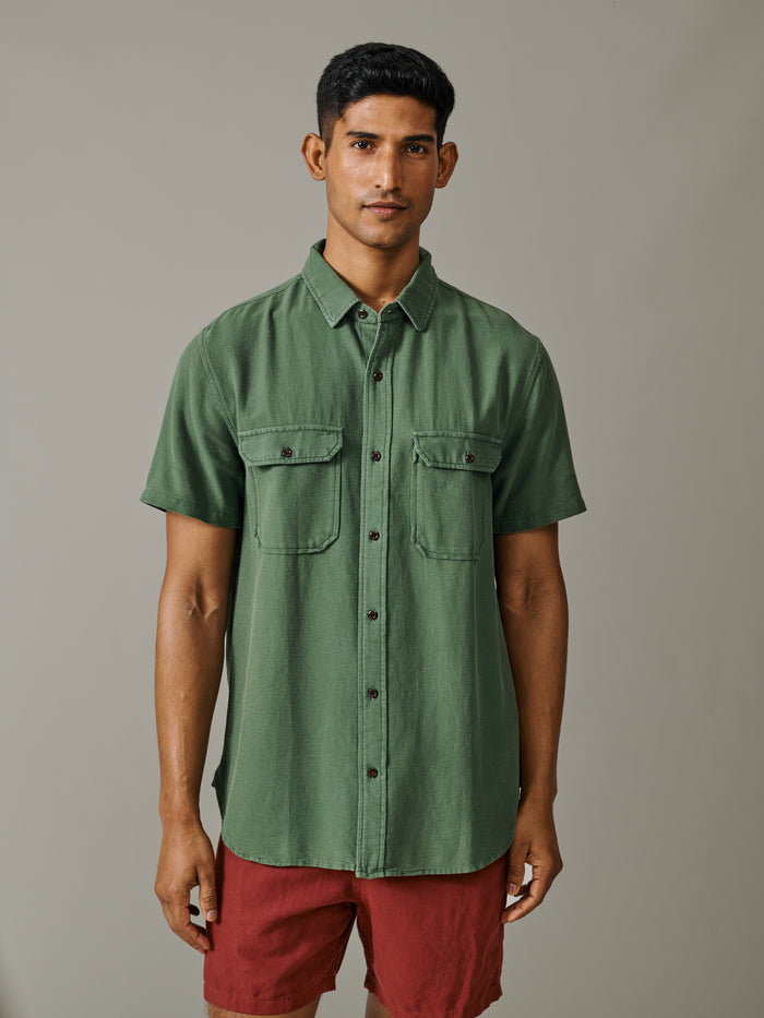 Aubin Khaki Gabriel Textured Utility Shirt | Short Sleeve Shirt