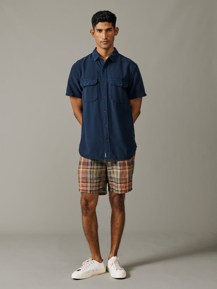 Aubin Navy Gabriel Textured Utility Shirt | Short Sleeve Shirt