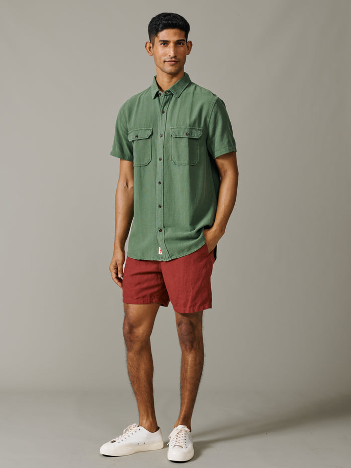 Aubin Khaki Gabriel Textured Utility Shirt | Short Sleeve Shirt