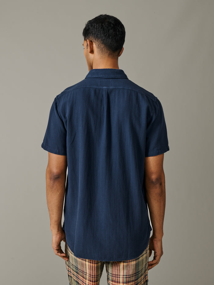 Aubin Navy Gabriel Textured Utility Shirt | Short Sleeve Shirt