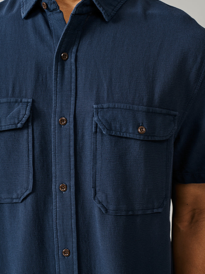 Aubin Navy Gabriel Textured Utility Shirt | Short Sleeve Shirt