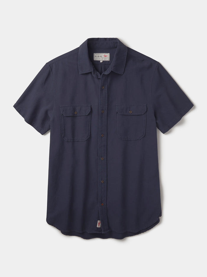 Aubin Navy Gabriel Textured Utility Shirt | Short Sleeve Shirt