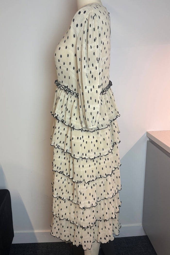 Ganni Lowell Tiered Plissé Midi Dress