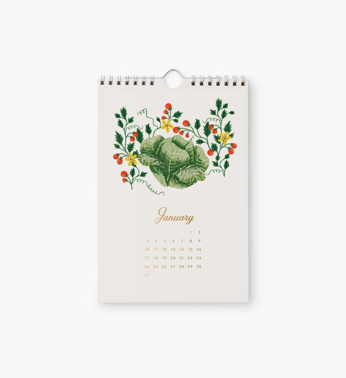 Calendar with a decorative cover featuring a cabbage illustration on a white background