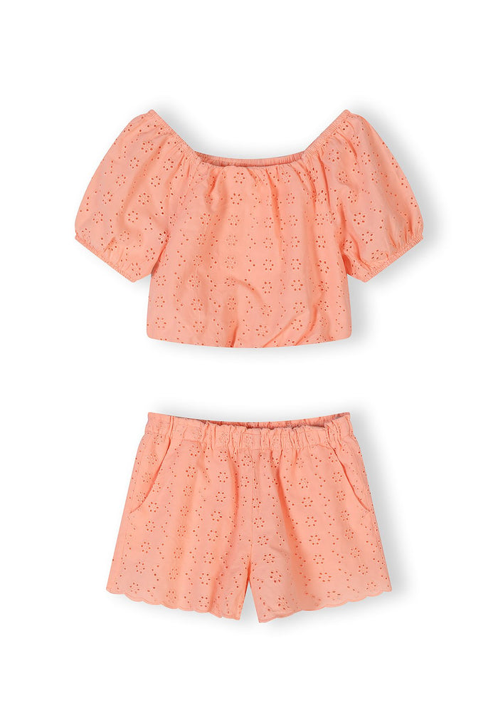 Broderie Top and Shorts Set, Apricot - 2