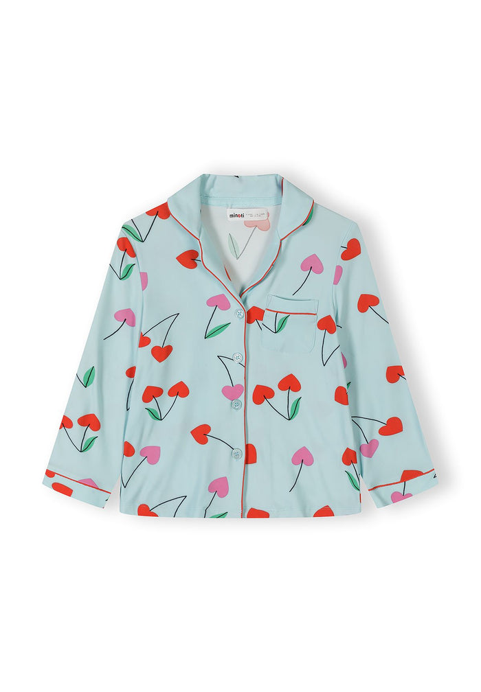 Pyjama Set Long Sleeve, Cherry Print, Light Blue - 3