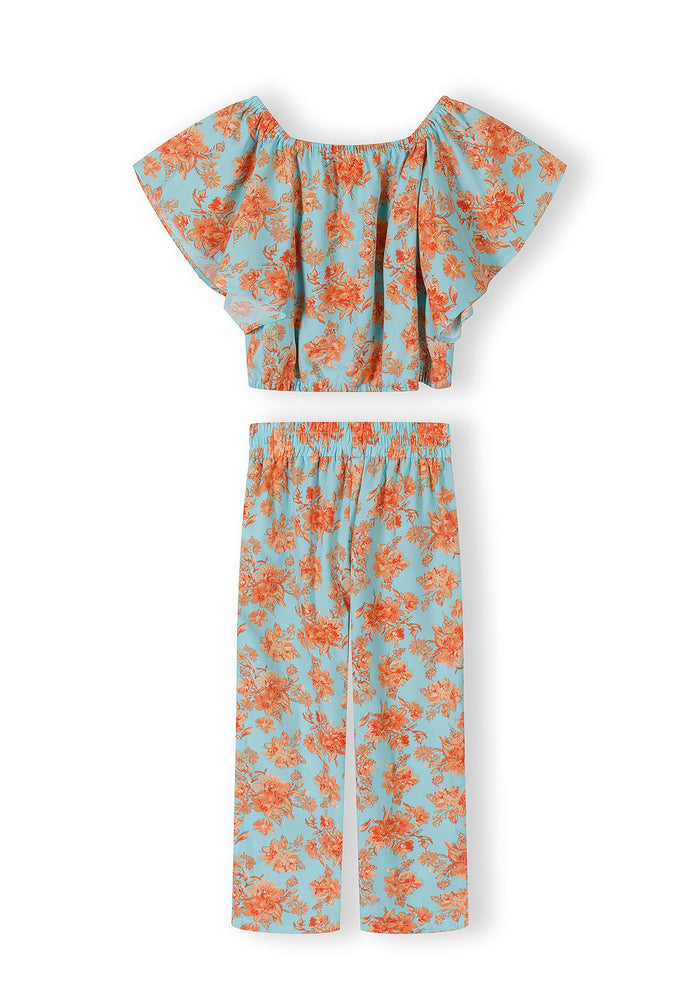 Co-ord Set, Floral Print, Light Blue Orange - 3