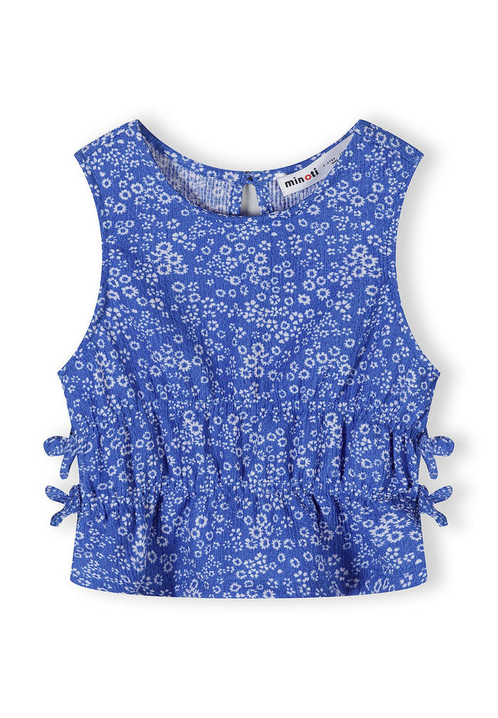 Jersey Top and Wide-Leg Trousers Set, Floral, Blue - 3
