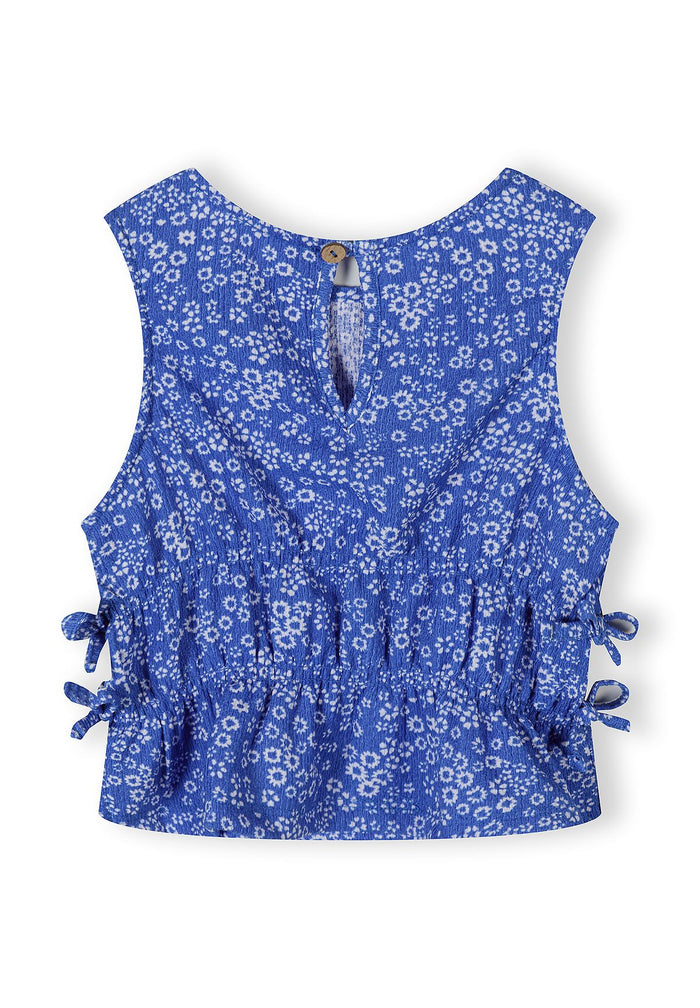 Jersey Top and Wide-Leg Trousers Set, Floral, Blue - 4