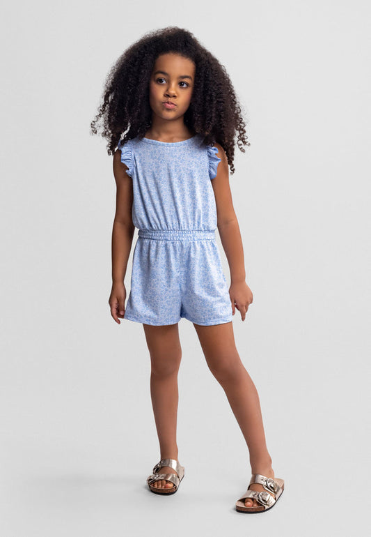 Floral Ruffle Jumpsuit, Blue - 1
