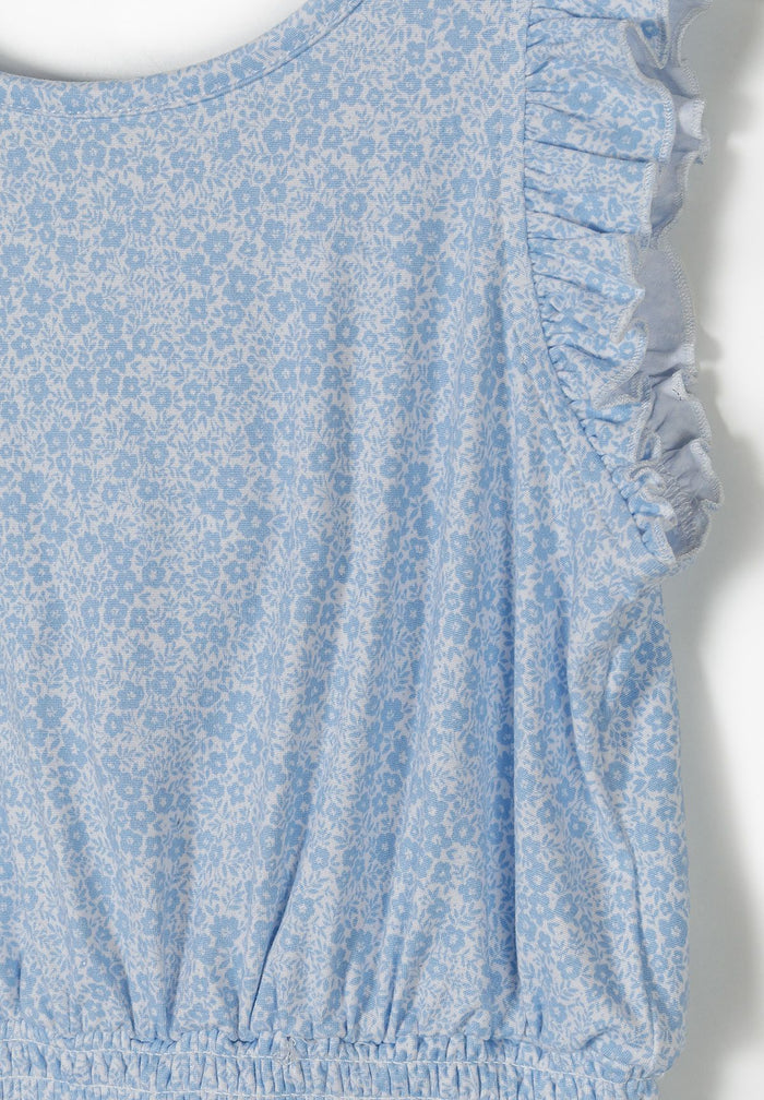 Floral Ruffle Jumpsuit, Blue - 4