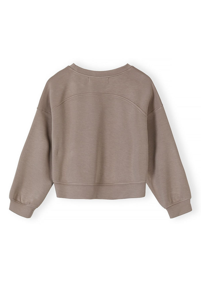 Embroidered Sweatshirt, Brown Crew Neck, Logo - 3