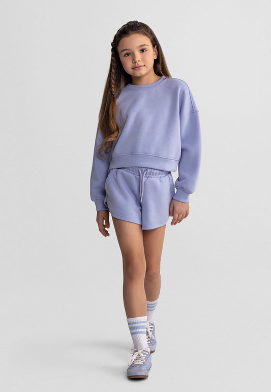 Sweatshirt & Shorts Set, Lavender, Cropped - 1