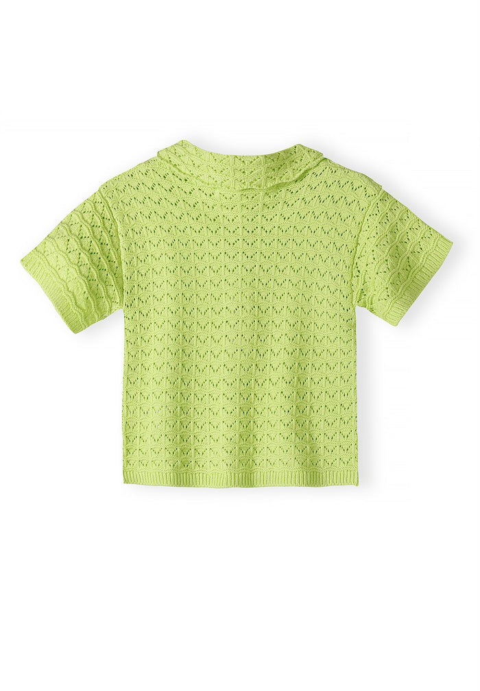 Pointelle Knit Set, Button-Front Cardigan & Shorts, Lime - 4