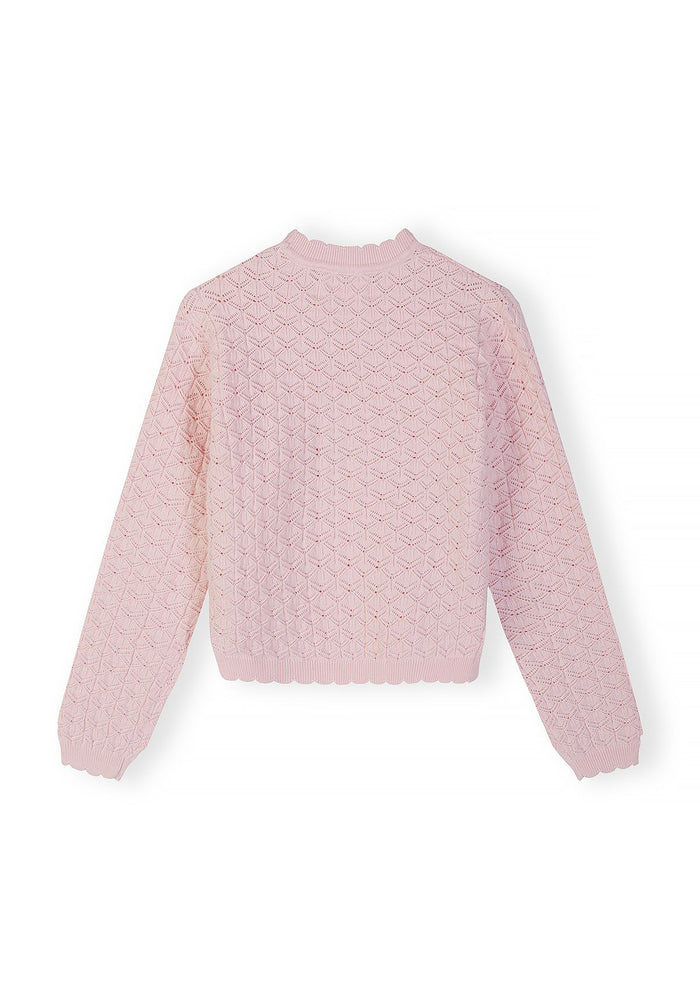 Wave Hem Jumper, Light Pink, Pointelle Knit - 3