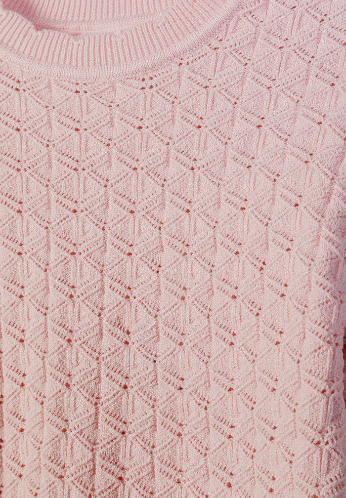 Wave Hem Jumper, Light Pink, Pointelle Knit - 4